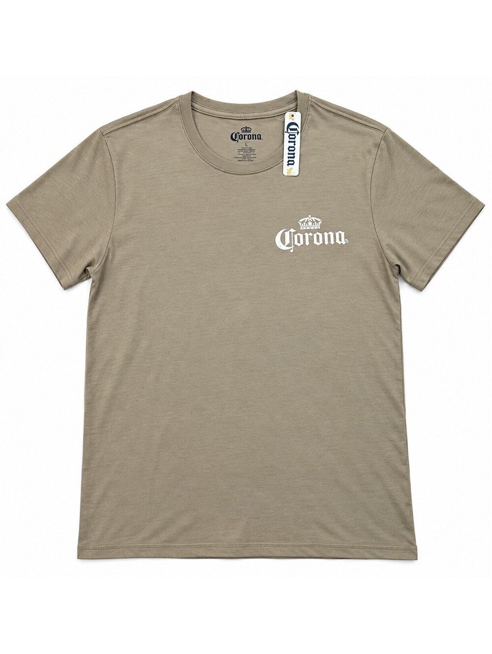 Corona Extra Men’s T-Shirt Medium Tan Beer 3 Bottle Back Graphic Tee NWT Large